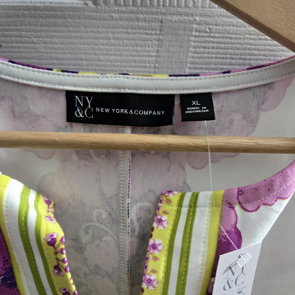 New York & Company White Dress with Purple and Green Floral Design - Picture 3 of 3